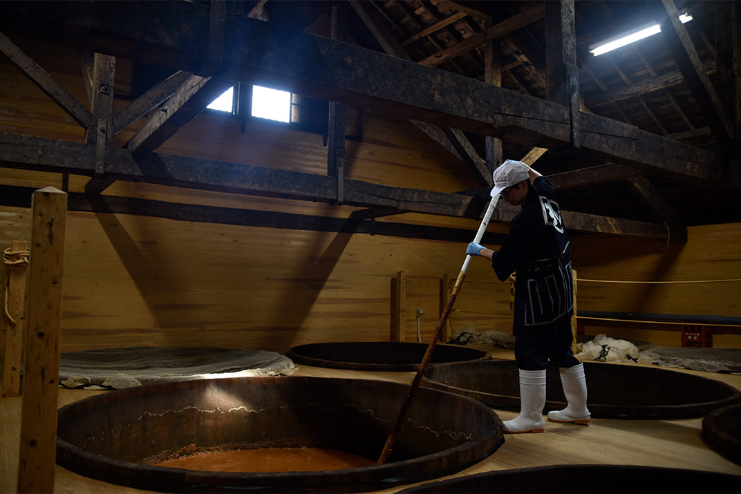 Rare soy sauce aged in wooden barrels, representing just 1% of production.